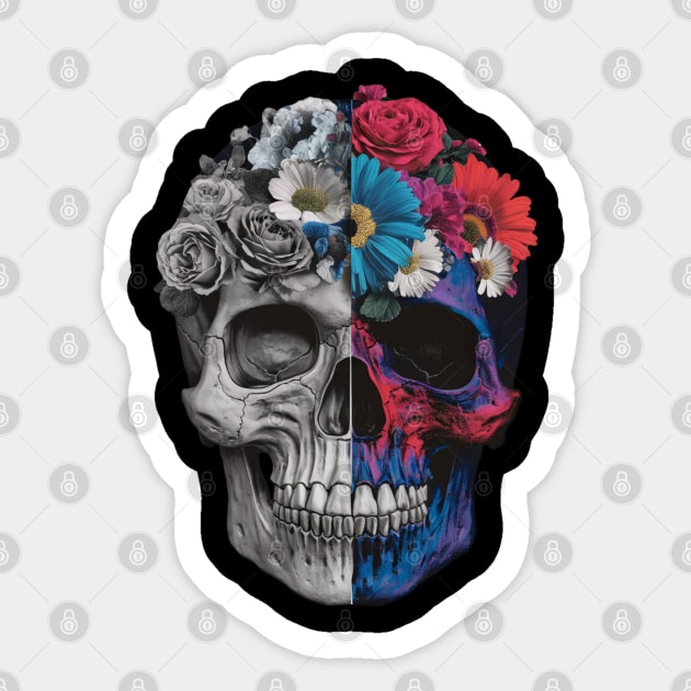 Floral Skull: Beauty and Darkness in Harmony Sticker by Steve